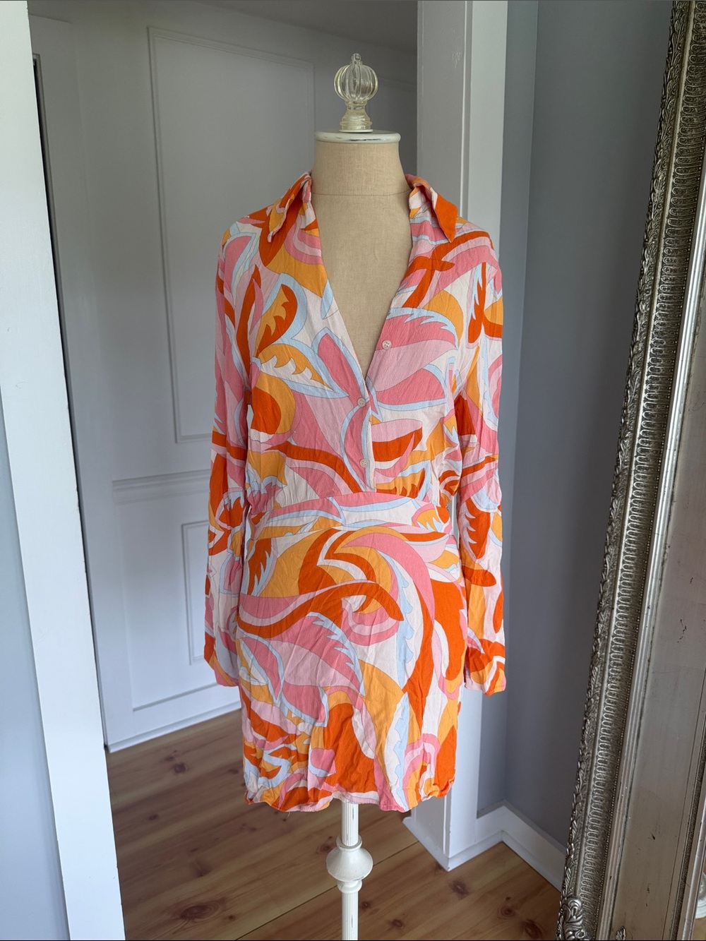 Pucci Inspired Vibrant Orange & Pink Swirl Mini Dress